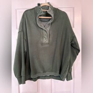 Aerie Vintage Olive Green Quarter-Snap Pullover Sweatshirt